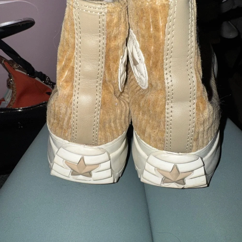 Tan High-Top Sneakers with White Soles